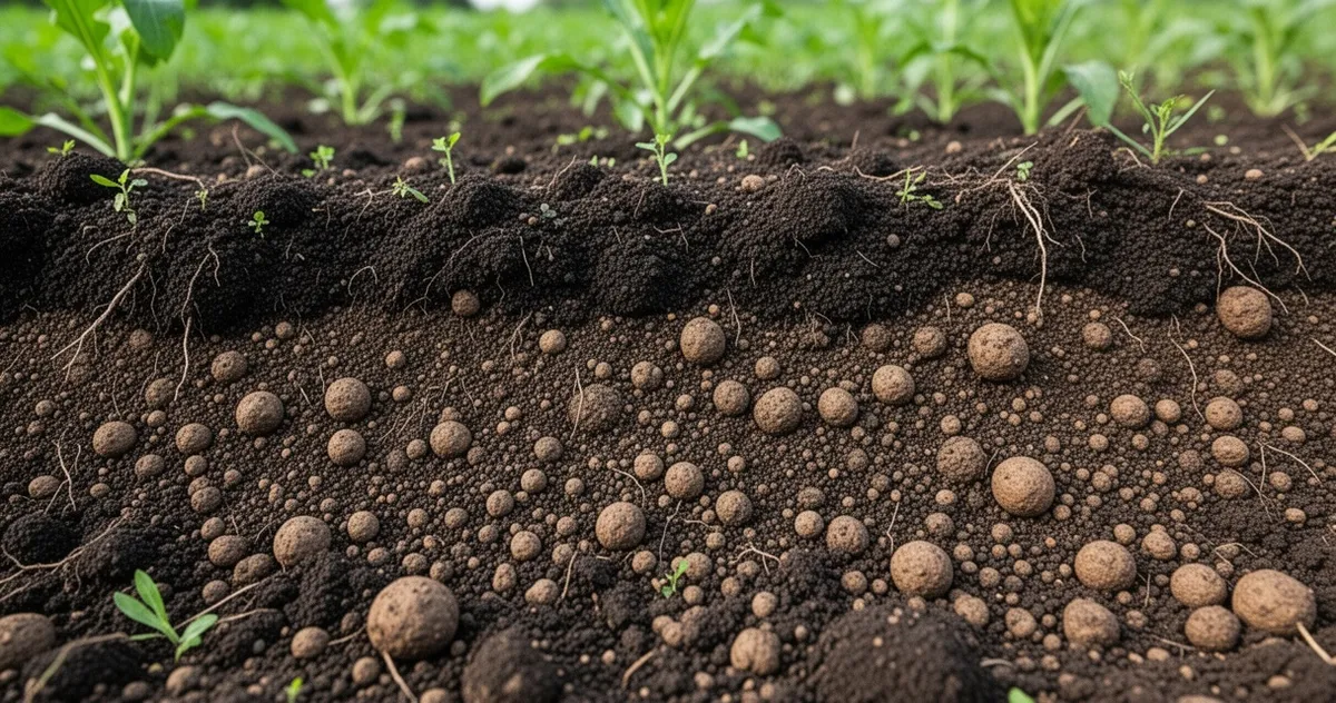 Zdrowa gruzełkowata gleba po dodaniu materii organicznej