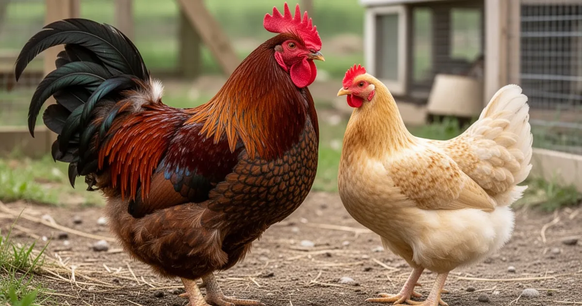 Porównanie wielkości koguta rasy ciężkiej Brahmy i lekkiej kury Leghorn