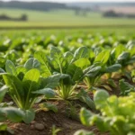 Zdrowe, zielone warzywa i rośliny uprawne na polu w świetle naturalnym, w estetyce zrównoważonego rolnictwa.