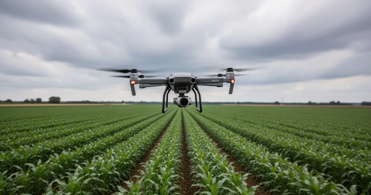 Dron monitorujący zielone pole uprawne